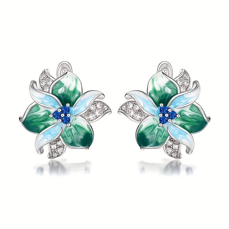 Green Flower Shape Stud Earrings Jewelry for Ladies